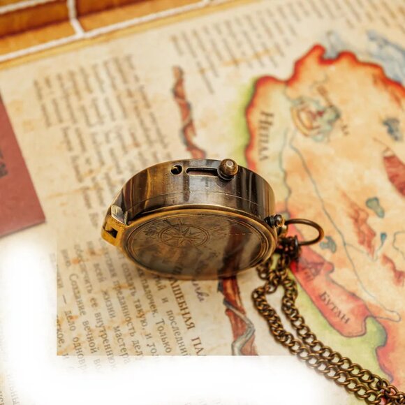 Brass Compass with Leather Case Not All Those Who Wander Are Lost 2 Inch - Picture 5 of 7